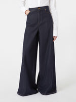 Denim-Look Cotton Wide-Leg Trousers for Women - Midnightblue - Max Mara KSA