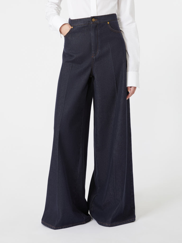 max mara denim-look cotton wide-leg trousers