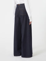 Denim-Look Cotton Wide-Leg Trousers for Women - Midnightblue - Max Mara KSA
