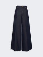 Denim-Look Cotton Wide-Leg Trousers for Women - Midnightblue - Max Mara KSA