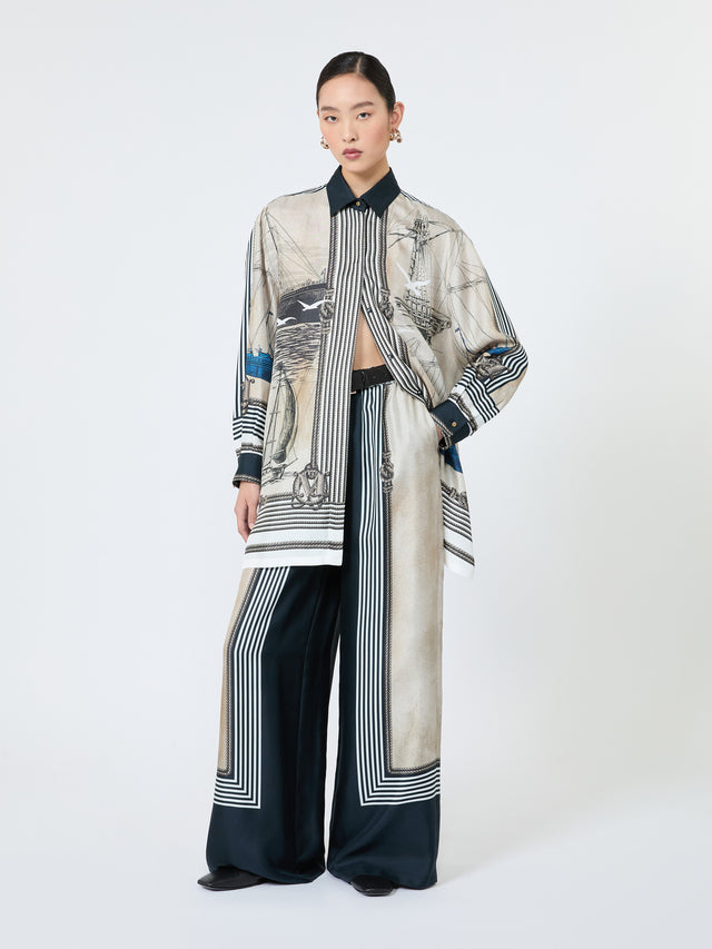 Wide-Fit Printed Silk Trousers for Women - Ultramarine - Max Mara KSA