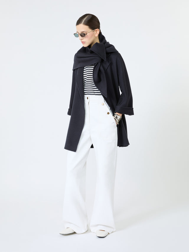 Cotton Bull Denim Wide-Leg Trousers for Women - White - Max Mara KSA