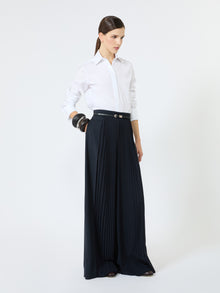 Wool Trousers With Plissé-Pleated Detail for Women - Ultramarine - Max Mara KSA