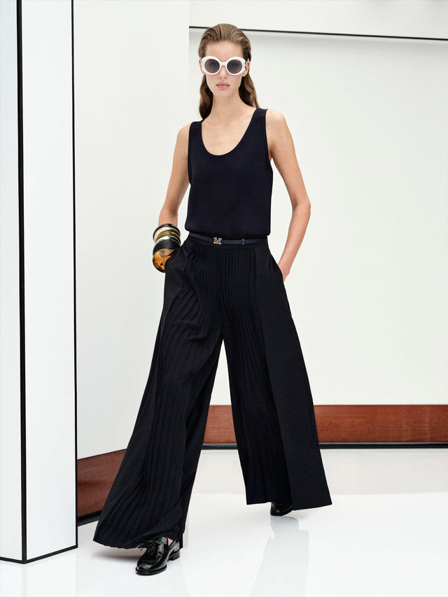 Wool Trousers With Plissé-Pleated Detail for Women - Ultramarine - Max Mara KSA