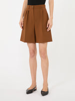 Double Woollen Cloth Bermuda Shorts for Women - Tobacco - Max Mara KSA