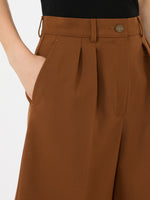 Double Woollen Cloth Bermuda Shorts for Women - Tobacco - Max Mara KSA