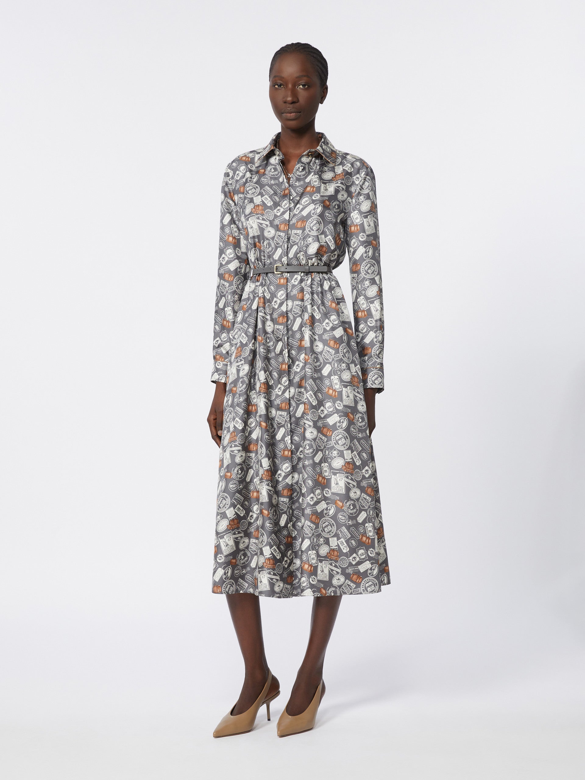 Printed silk shirt dress