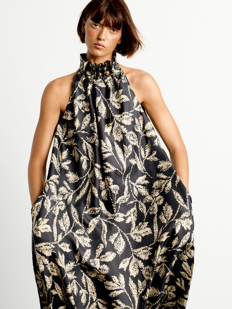 Printed silk twill dress