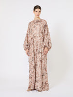 Long fil coupé and printed lamé dress