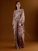 Long fil coupé and printed lamé dress