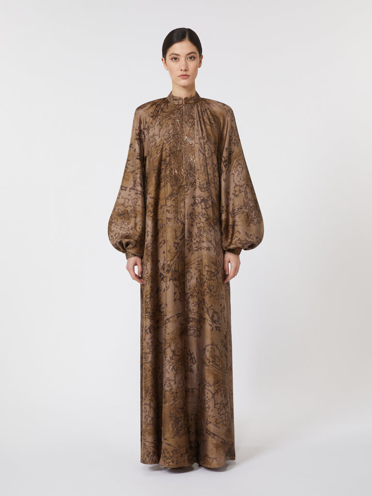 Flared printed silk dress