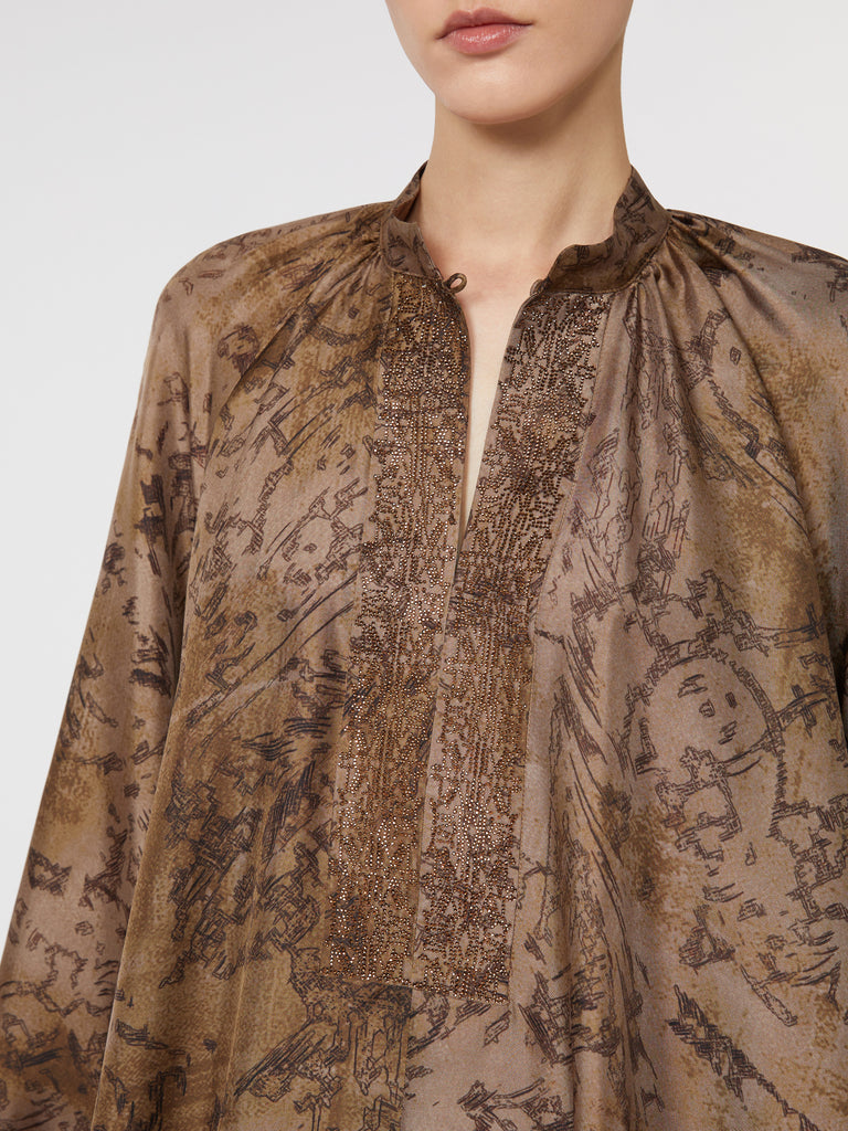 Flared printed silk dress