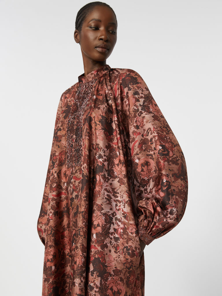 Flared printed silk dress