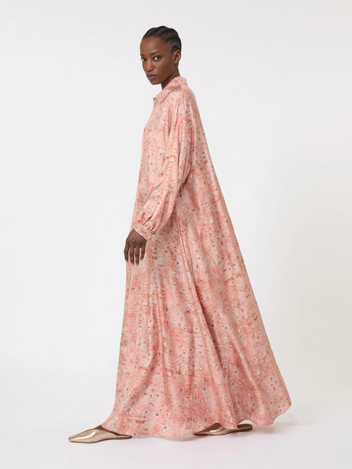 Printed twill kaftan dress