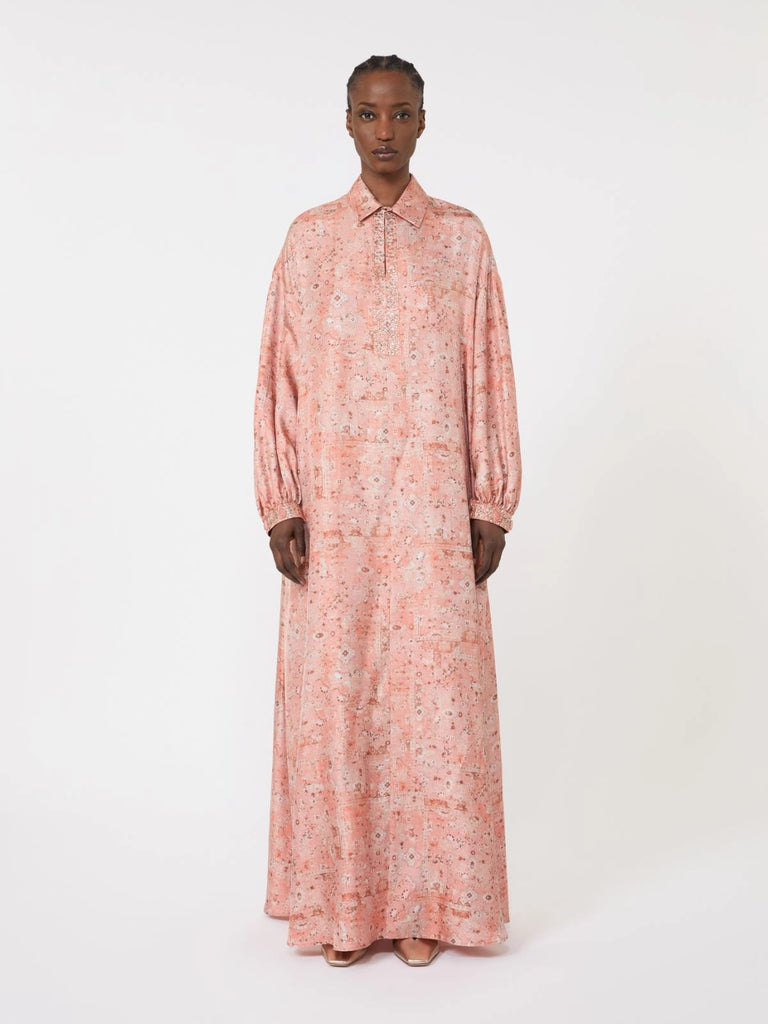 Printed twill kaftan dress