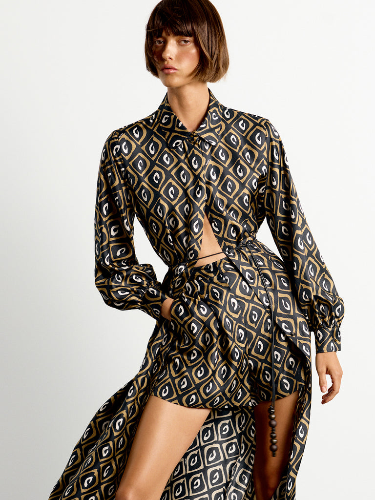 max mara printed silk twill shirt dress