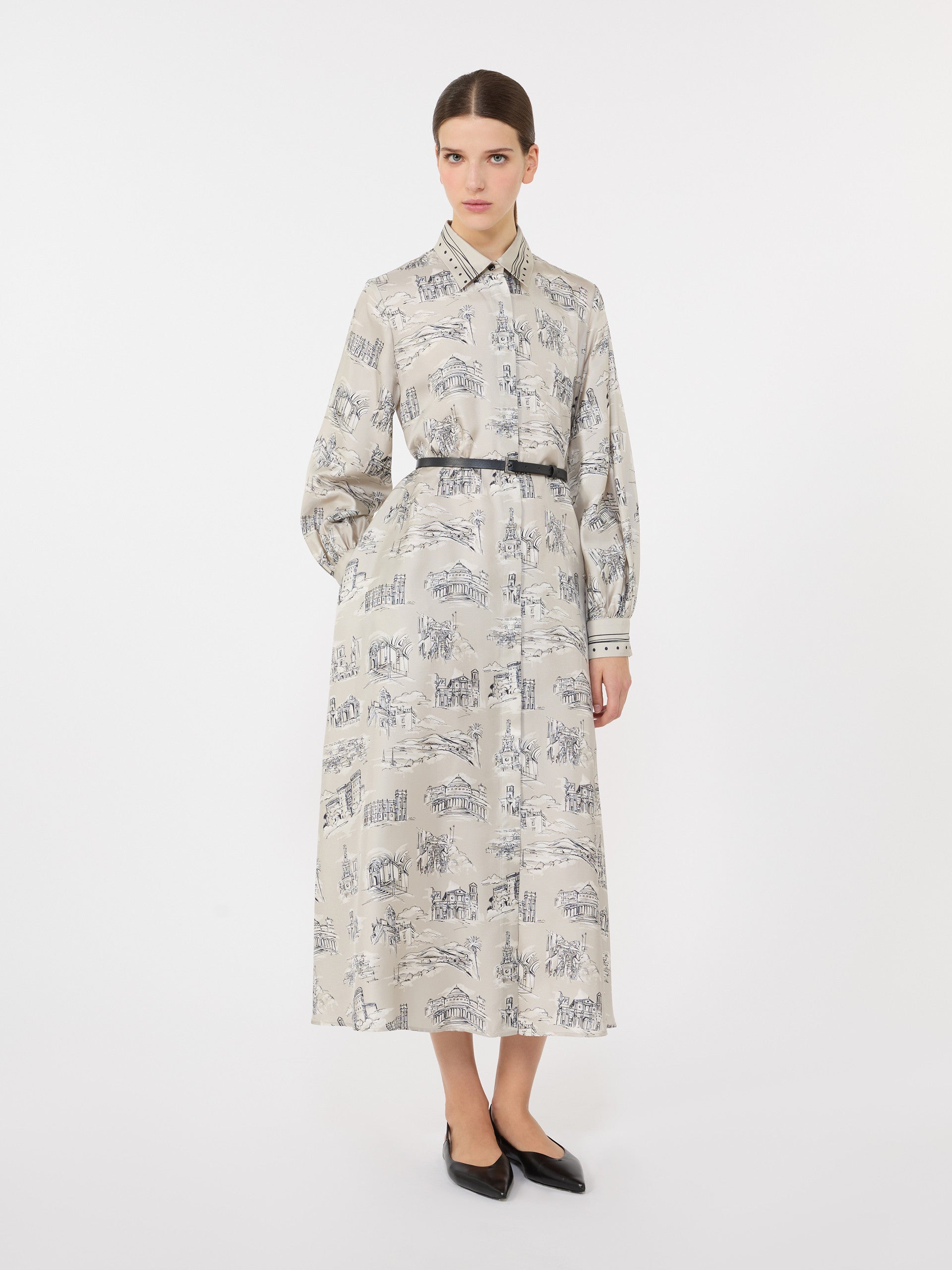 Printed silk shirt dress