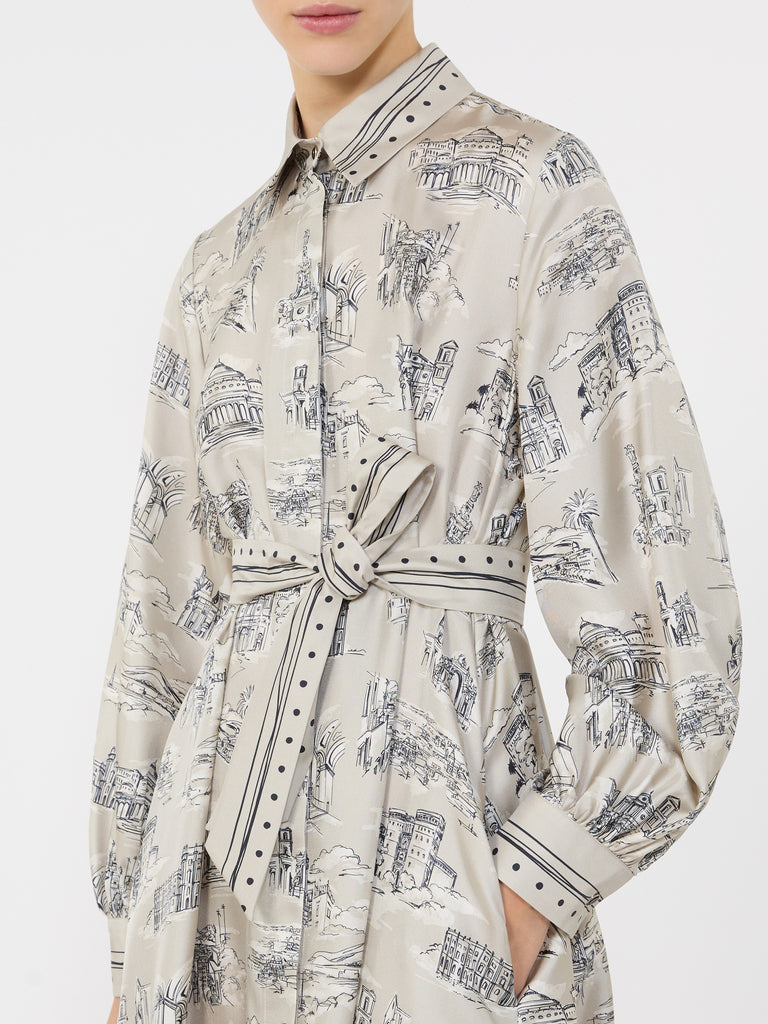 Printed silk shirt dress