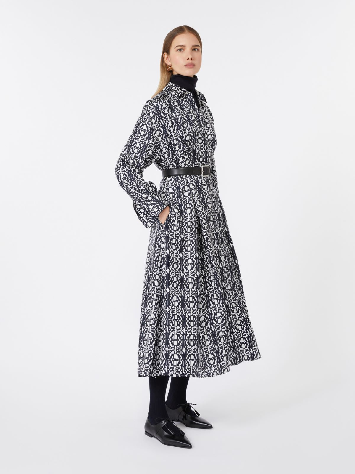 Printed twill shirt dress