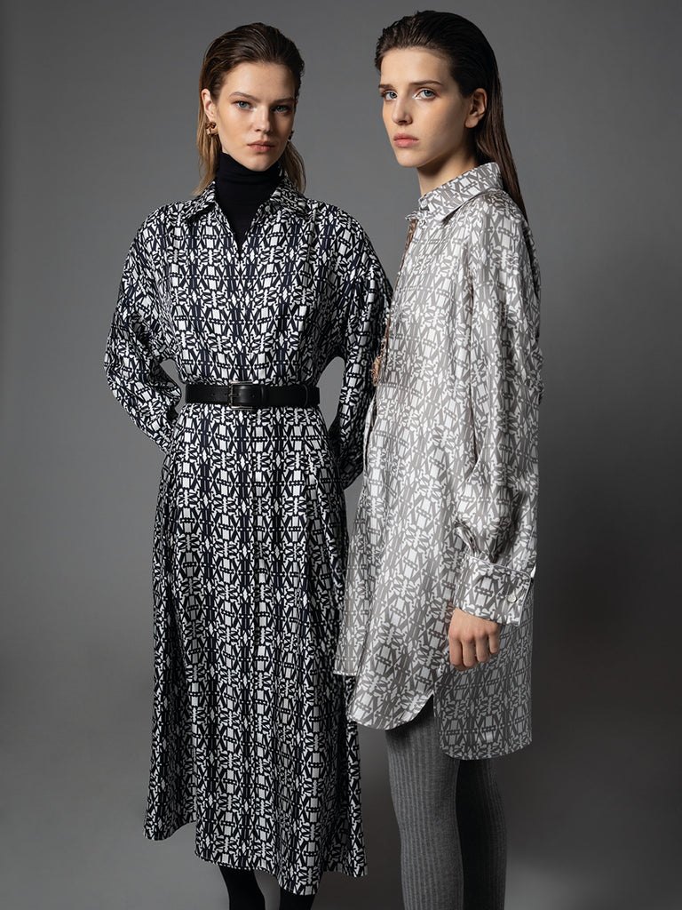 Printed twill shirt dress