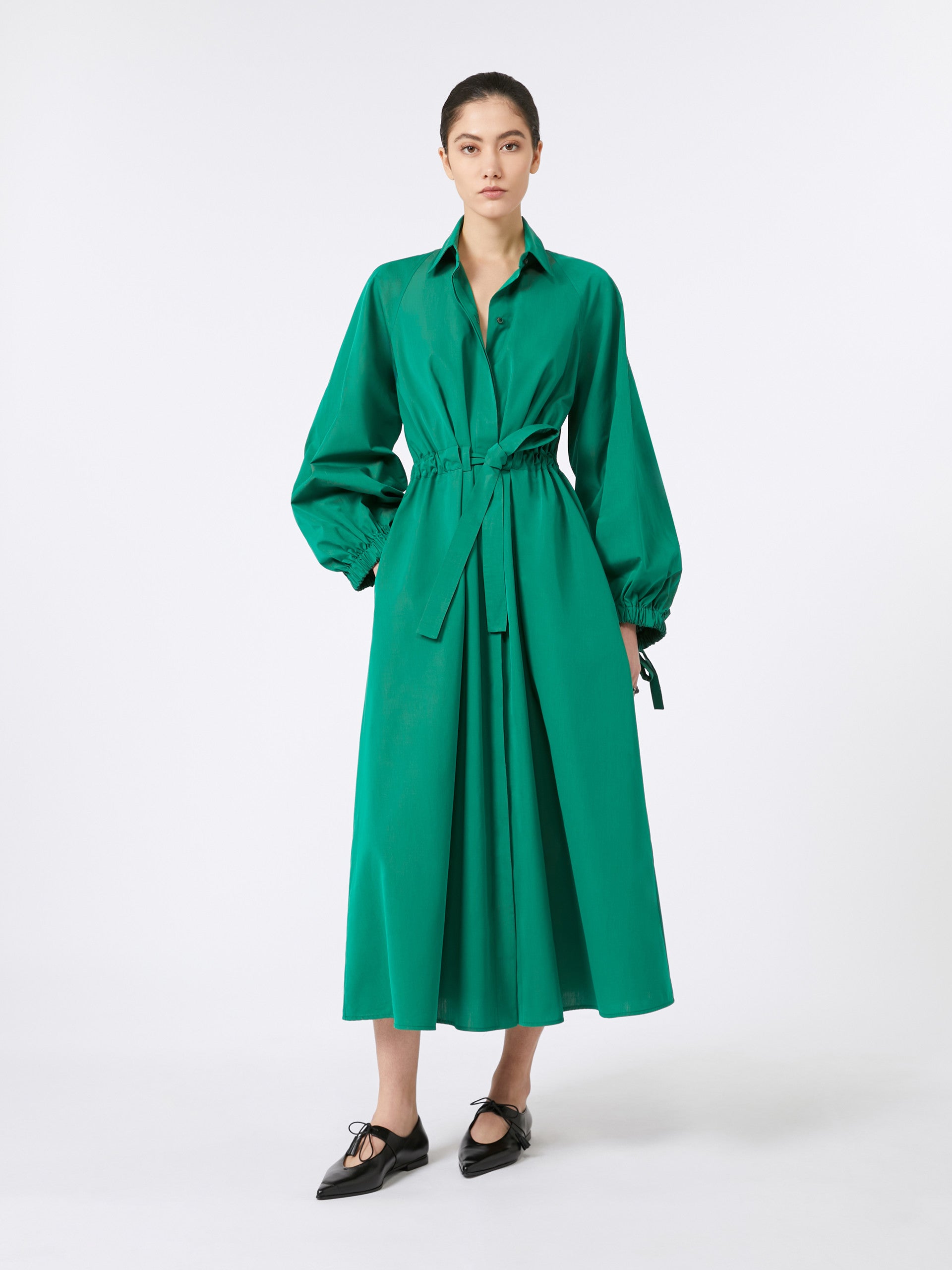 Long taffeta shirt dress