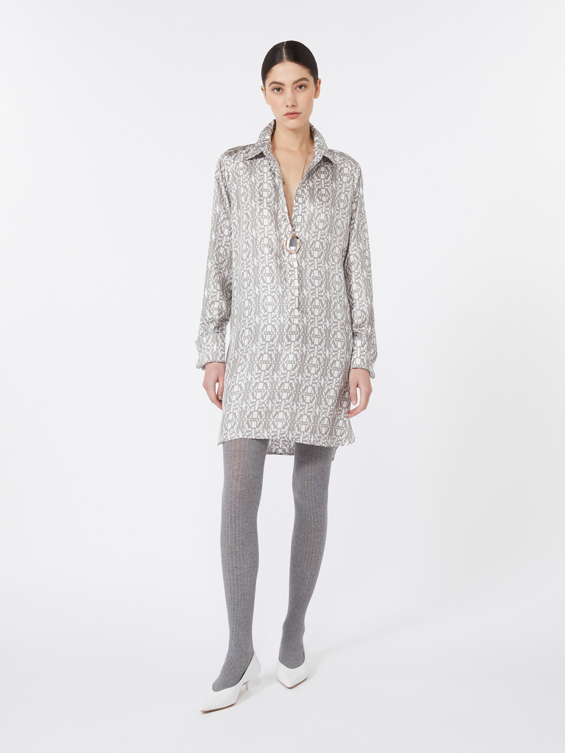 Printed silk shirt dress