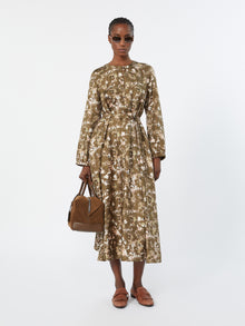 Printed Silk Twill Dress for Women - Kaki - Max Mara KSA
