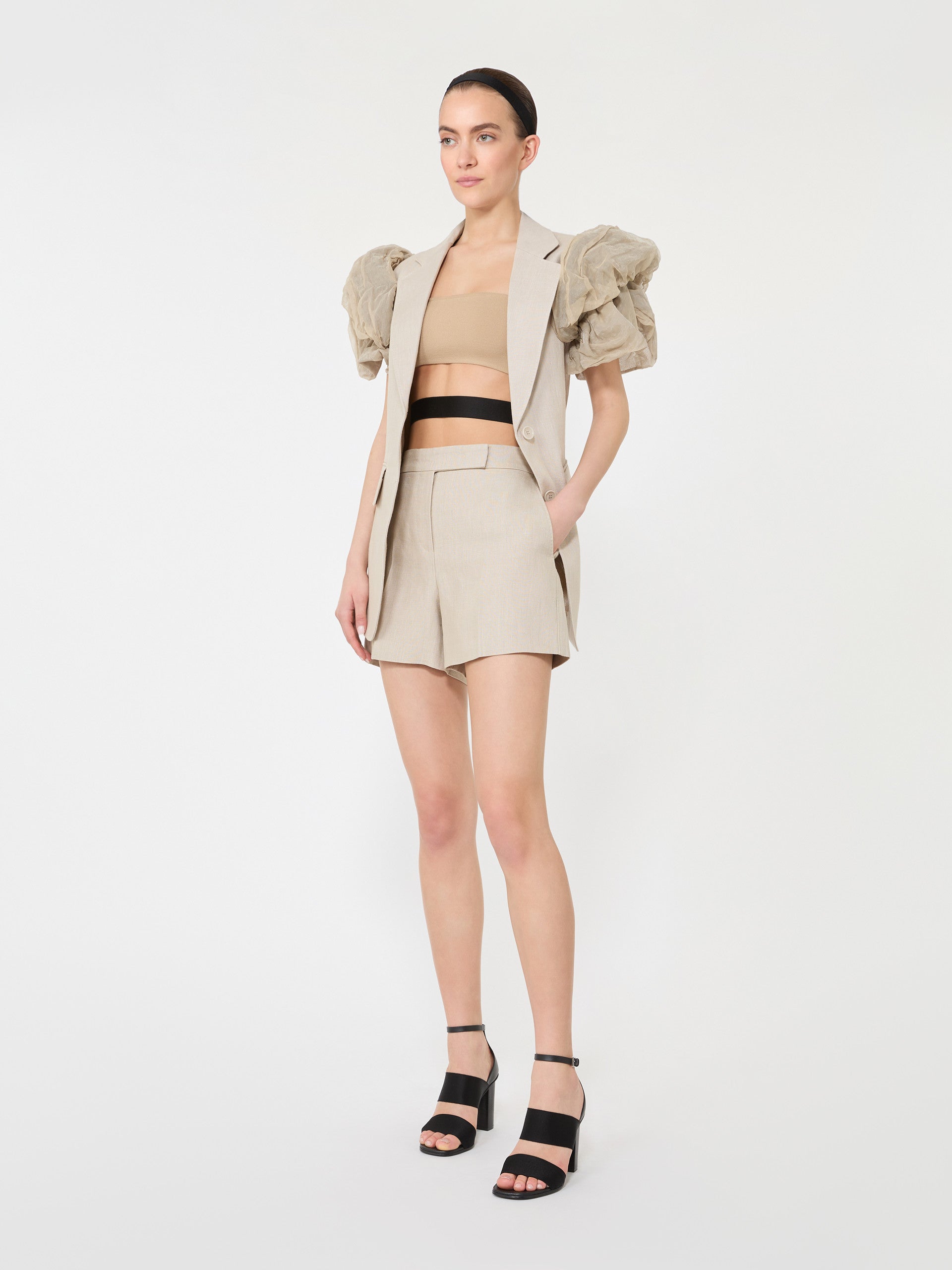 Oversized Sleeveless Linen Jacket With Ruffles for Women - Sand - Max Mara KSA