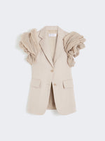 Oversized Sleeveless Linen Jacket With Ruffles for Women - Sand - Max Mara KSA