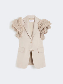 Oversized sleeveless linen jacket with ruffles