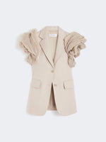 max mara oversized sleeveless linen jacket with ruffles for women