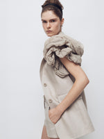 Oversized Sleeveless Linen Jacket With Ruffles for Women - Sand - Max Mara KSA