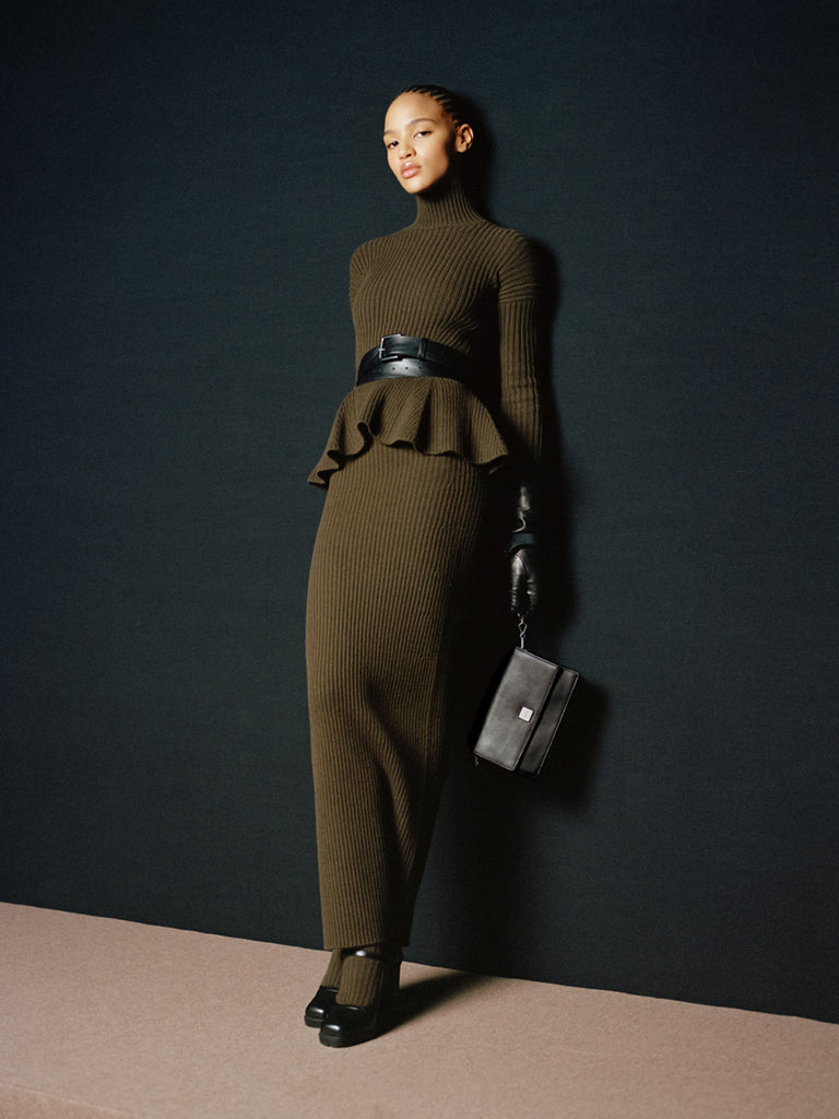 Wool and cashmere pencil skirt - Moss green