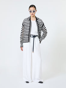Cotton Cordonnet Cardigan for Women - White Blue - Max Mara KSA