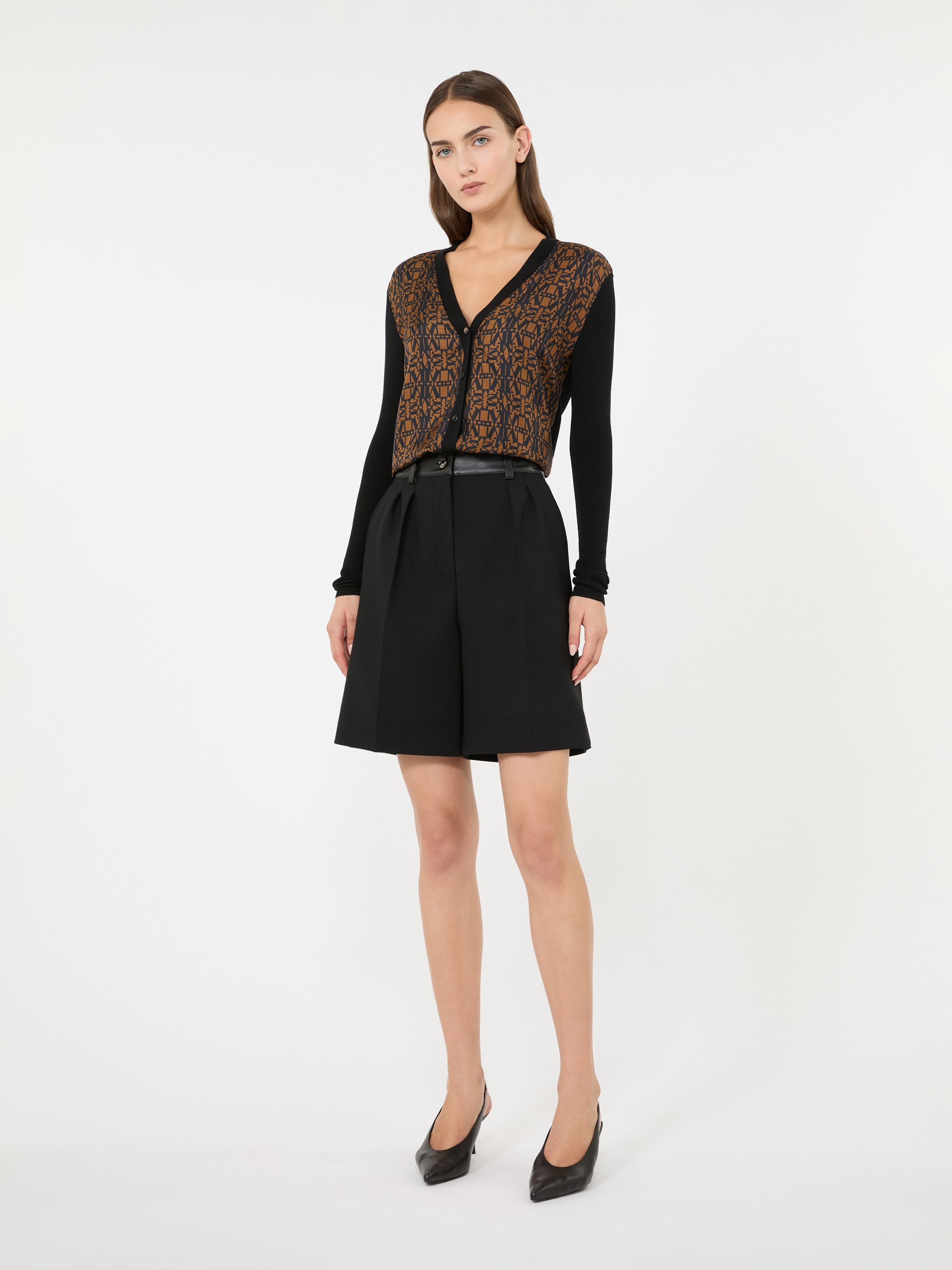 Printed Wool And Silk Yarn Cardigan for Women - Black - Max Mara KSA