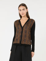 Printed Wool And Silk Yarn Cardigan for Women - Black - Max Mara KSA