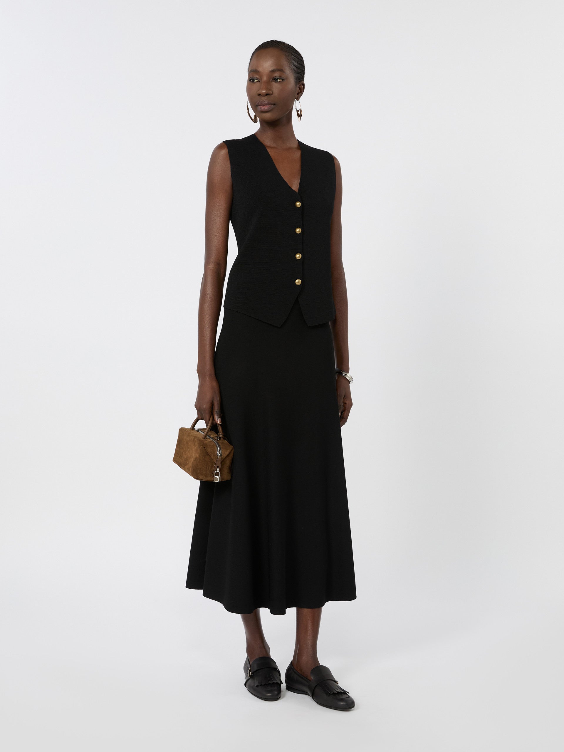 Viscose Crepe Yarn Gilet for Women - Black - Max Mara KSA
