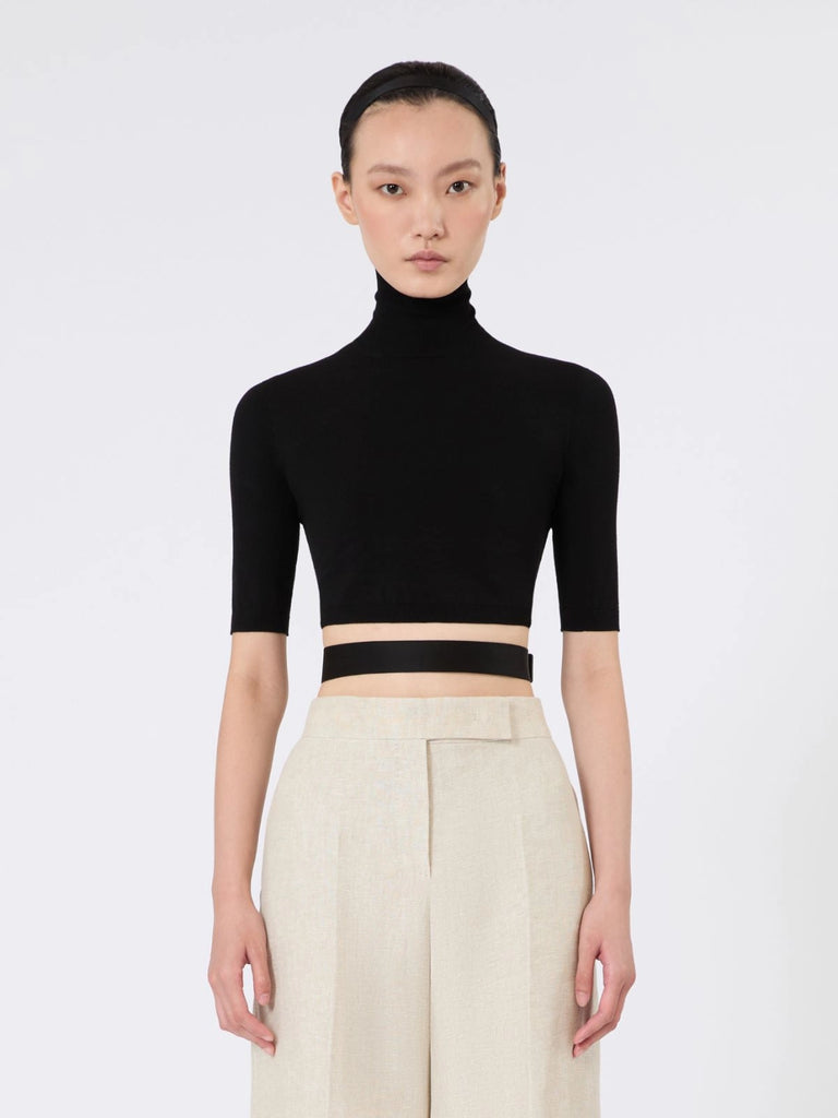 Stretch viscose cropped turtleneck