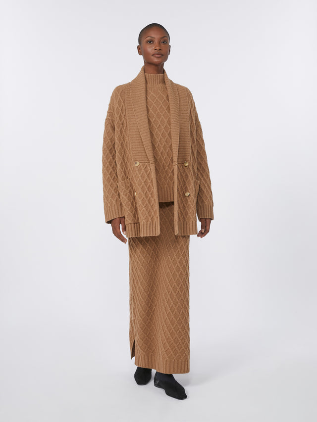 Camel-yarn high-neck jumper
