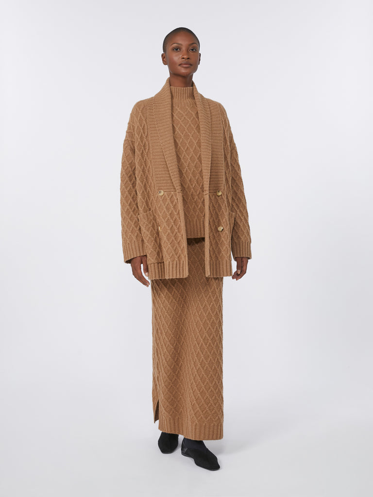 Camel-yarn high-neck jumper
