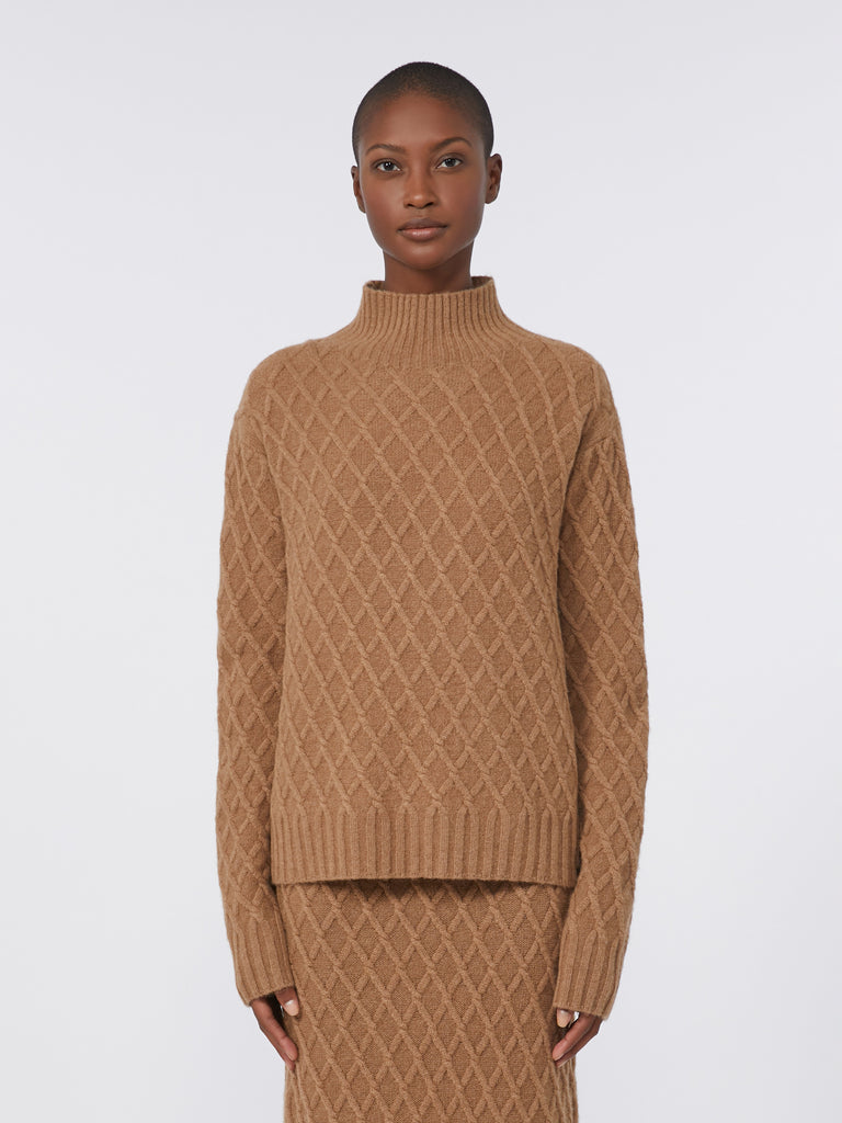 Camel-yarn high-neck jumper