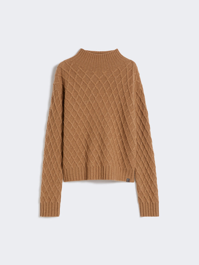 Camel-yarn high-neck jumper