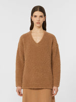 Bouclé silk V-neck camel jumper