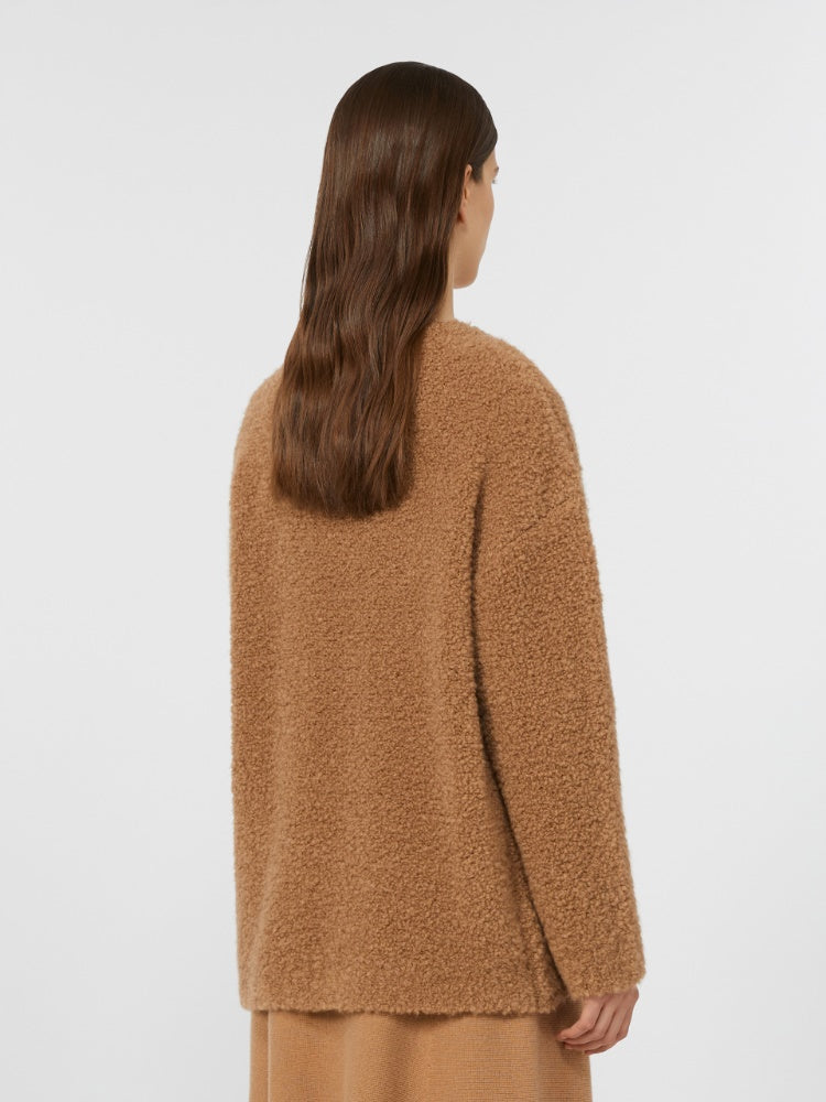Bouclé silk V-neck camel jumper