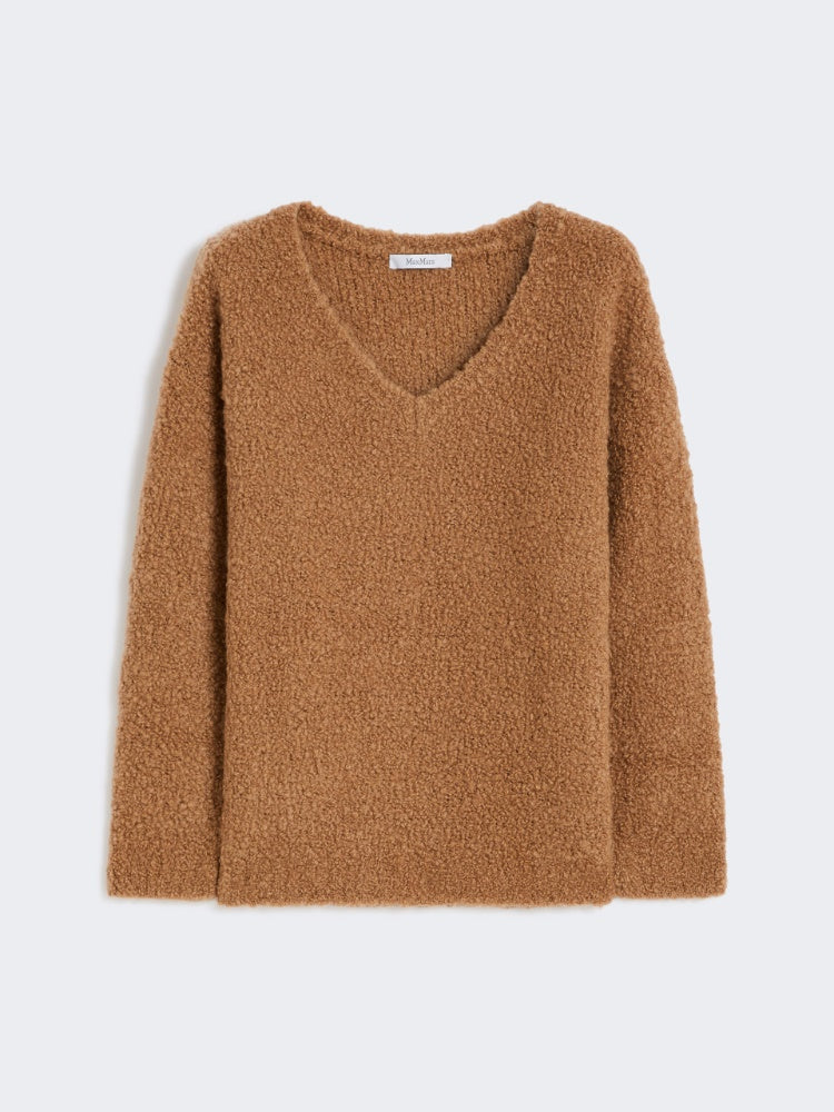 Bouclé silk V-neck camel jumper