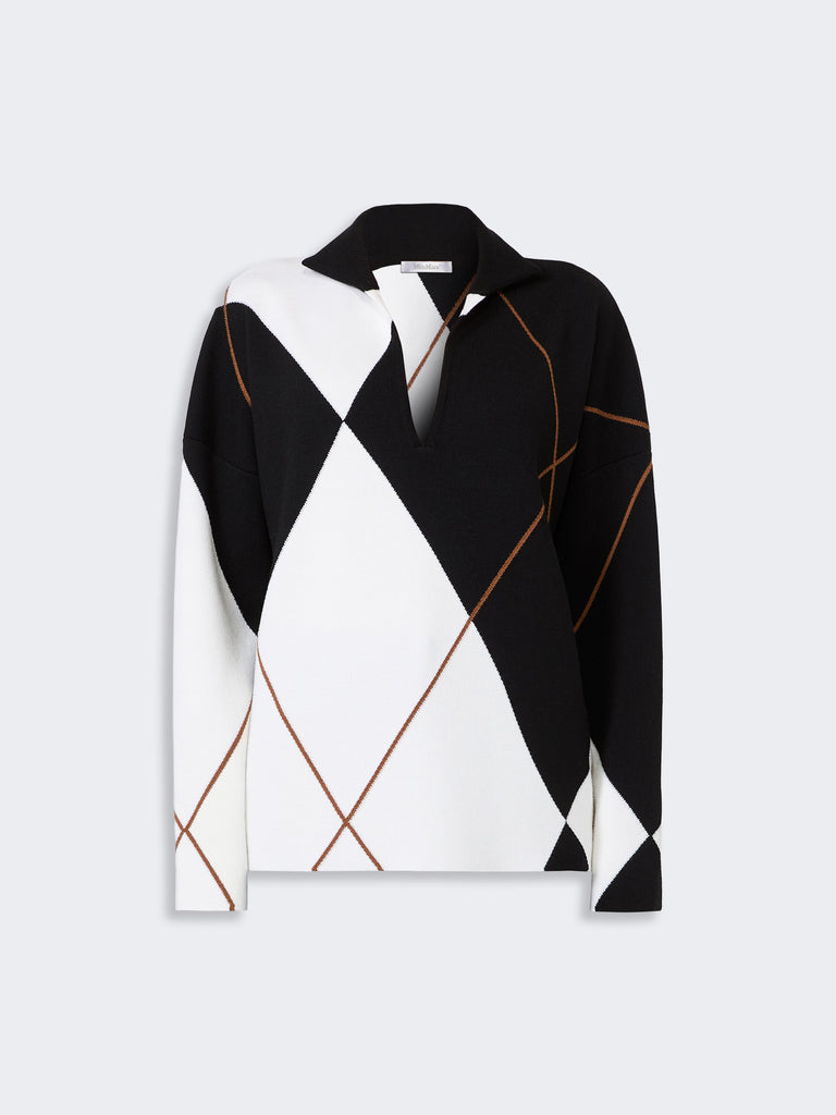 max mara relaxed-cut argyle wool yarn sweater