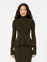 Wool and cashmere peplum turtleneck
