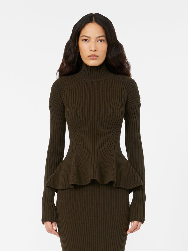 Wool and cashmere peplum turtleneck