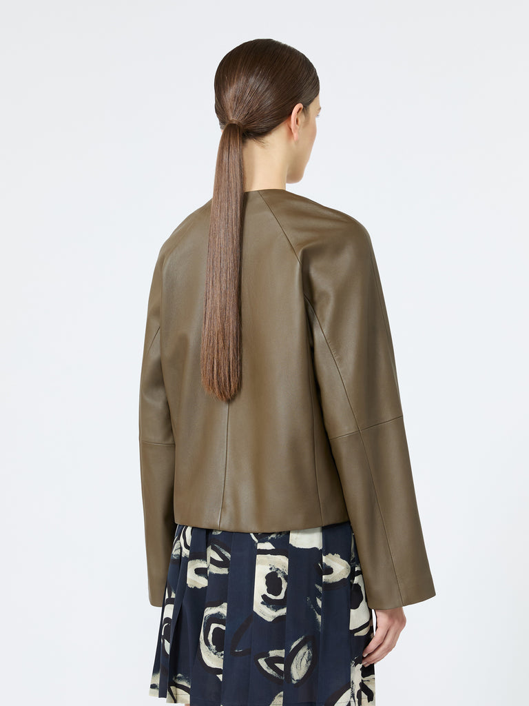 max mara nappa leather crew-neck jacket