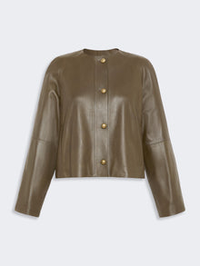 Nappa Leather Crew-Neck Jacket for Women - Kaki - Max Mara KSA